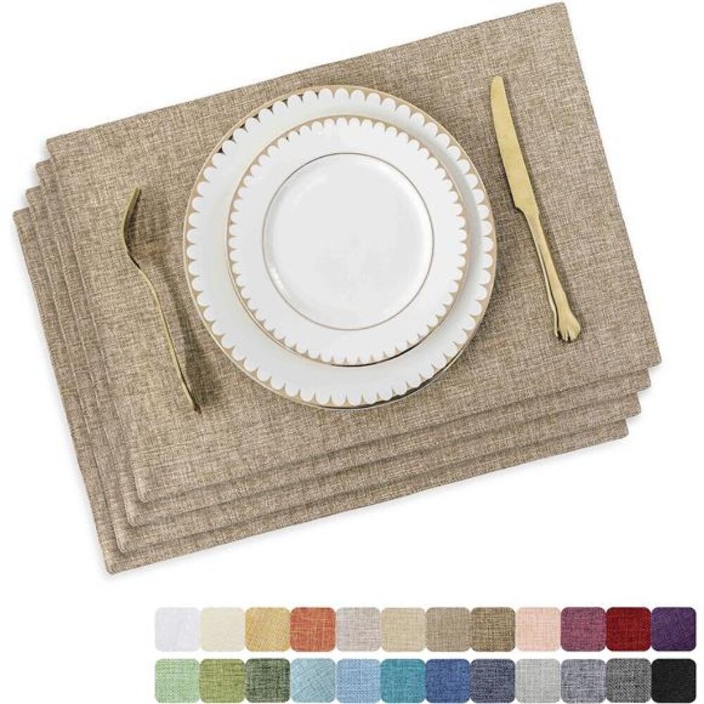 Home Brilliant Linen Placemats Set of 4 Heat Resistant Dining Table Cloth Place